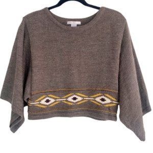 DESIGN HISTORY NEIMAN Marcus Boxy Long Sleeve Batwing Cropped Sweater. Grey.